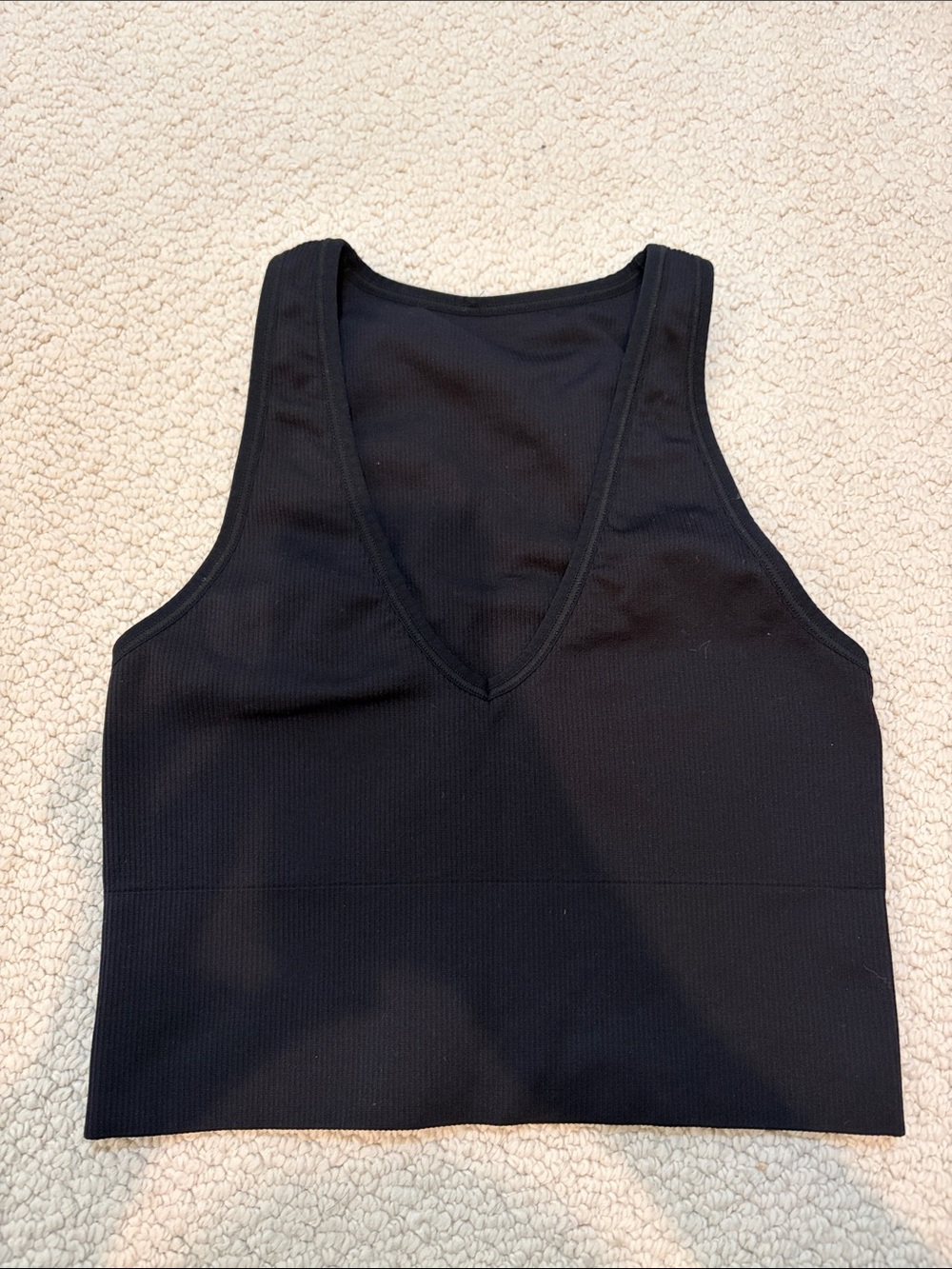 Black Ribbed V-Neck Crop Tank